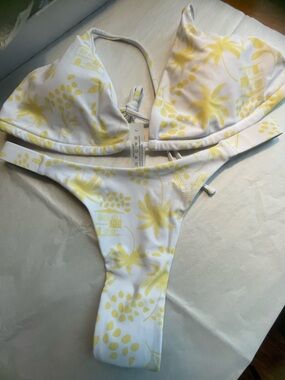 Yellow Palm Print White Bikini Set